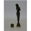 Image 1 : AN ART NOUVEAU BRONZED METAL DESK SEAL, formed as a classically draped maiden, 'A.R' and a cube h...