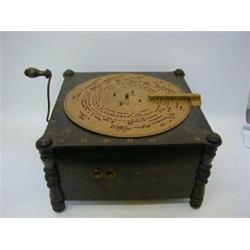 AN EDWARDIAN TABLE TOP POLYPHON, ebonised and gilt incised case, marked 'Ariston', with cardboard...