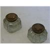 Image 1 : A PAIR OF PRESSED GLASS INK CONTAINERS, c.1900, Celtic design Arts and Crafts covers, (2)  £20-30...