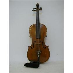 A CASED VIOLIN AND TWO BOWS, early 20th Century, single piece back, 'Stradivarius' paper label, l...