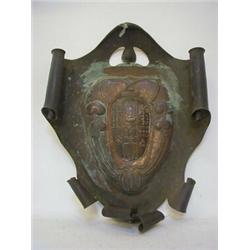 AN ARTS AND CRAFTS COPPER ESCUTCHEON, c.1900, (possibly intended as a decoration of a Royal railw...