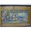 Image 1 : A JAPANESE WOODBLOCK TRIPTYCH, 19th Century, lakeside scene with flames, central male figure bran...
