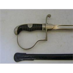 A GERMAN FIREMAN'S DRESS SWORD, blacked metal scabbard, wire grip, marked 'Elckham, Solingen', le...