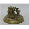 Image 1 : AN EDWARDIAN BRASS INKSTAND, modelled as two deer grazing beside a tree stump forming the ink con...