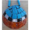 Image 2 : Turquoise Inlaid Shell With Coral Necklace