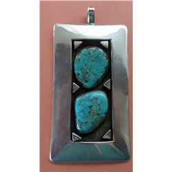 Signed Navajo Sterling Silver and Turquoise Pendant