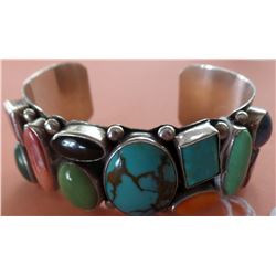 Navajo Multi Stone Sterling Silver Cuff Bracelet