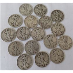 Seventeen Walking Liberty Half Dollars