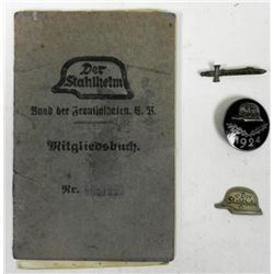 DER STAHLHELM GROUPING-BADGE, ID BOOK,PIN, DOCUMENTS