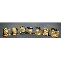 7 Royal Doulton character jugs, Henry VIII and his 6 wives, the bases marked Royal Doulton D6647,...