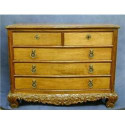 A 19th Century Continental carved walnutwood chest fitted 2 short and 3 long drawers with carved...