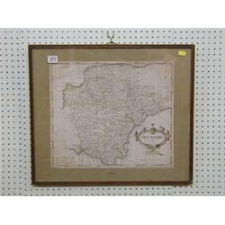 An 18th Century Robert Morden map of Devonshire, framed £30-40...