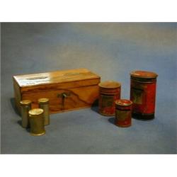 An olive wood money box, 3 1930's money boxes in the form of pillar boxes and 3 other steel money...