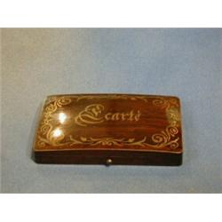 A 19th Century inlaid rosewood card case the interior complete with original set of playing card...
