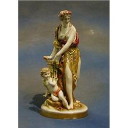 A fine quality 19th Century Continental porcelain figure of a lady by a pedestal with quiver and...