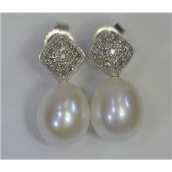 STERLING SILVER FRESHWATER PEARL &  DIAMOND