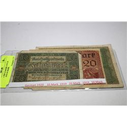 GERMAN 1920 10 MARK 1919 20 MARK & 1919 50 MARK