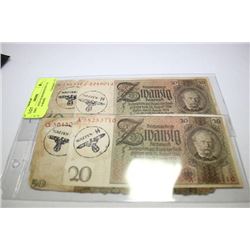 FOUR WAFFEN-SS BANKNOTES 10, 20, 20, & 50 MARK