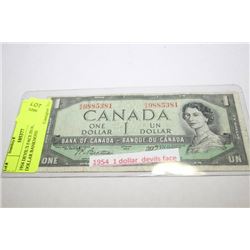 1954 DEVIL'S FACE IN HAIR 1 DOLLAR BANKNOTE