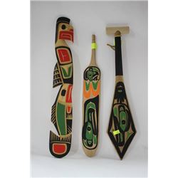GROUP OF 3 WOOD CARVED NATIVE ART PCES