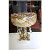 Image 1 : ESTATE CRYSTAL PEDESTAL BOWL BRASS & MARBLE WITH