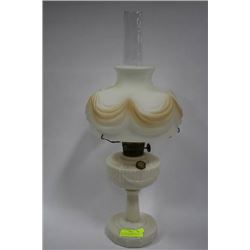 MILK GLASS ALLADIN DRAPE OIL LAMP WITH ORIGINAL