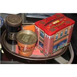 4 COLLECTABLE TINS WITH TRAY