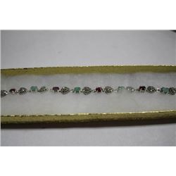 .925 SILVER RUBY & EMERALD BRACELET