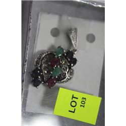 .925 SILVER RUBY, SAPPHIRE & EMERALD PENDANT