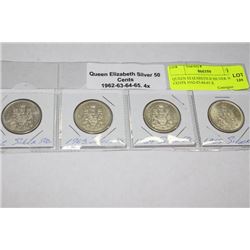 QUEEN ELIZABETH II SILVER 50CENTS 1962-63-64-65 X4