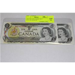 GEM UNC 1973 CONSEC S/N 1 DOLLAR NOTES X2