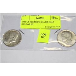 1964 US KENNEDY SILVER HALF DOLLAR X2