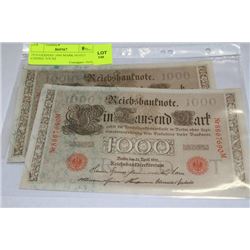 1910 GERMAN 1000 MARK NOTES CONSEC S/N X2