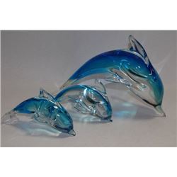 3 PC ART GLASS DOLPHIN SET
