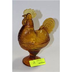 AMBER GLASS HEN ORNAMENT