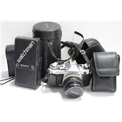 BOX  WITH ASST CAMERAS AND LENSES