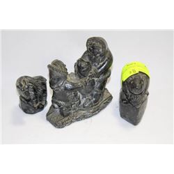 3 SOAP STONE STYLE ORNAMENTS