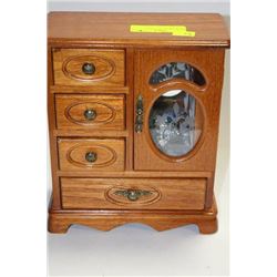 WOOD JEWELRY BOX WITH CONTENTS