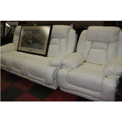 NEW WHITE LEATHER RECLINING SOFA W CHAIR