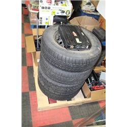PALLET OF MISC INCLUDING TIRES W/ RIMS, CAR STEREO