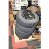 Image 1 : PALLET OF MISC INCLUDING TIRES W/ RIMS, CAR STEREO