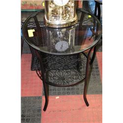 PAIR OF SHOWHOME METAL AND GLASS FLORAL END TABLES