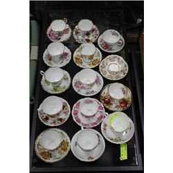 ENGLISH BONE CHINA CUPS & SAUCERS X 14