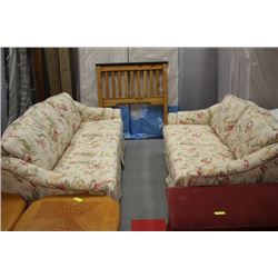 FLORAL FABRIC SOFA W HIDE-A-BED LOVE SEAT