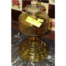 YELLOW GLASS OIL LAMP- NO SHADE
