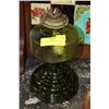 Image 1 : GREEN GLASS OIL LAMP-NO SHADE