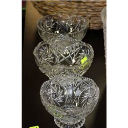 3 PCES PINWHEEL CRYSTAL BOWLS