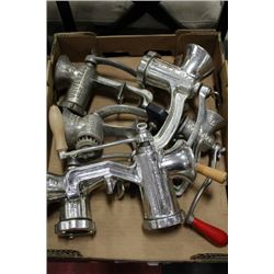 BOX OF ESTATE MEAT GRINDERS