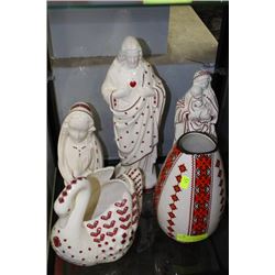 SHELF OF UKRANIAN FIGURES AND VASES