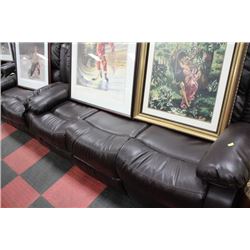 NEW CHOCOLATE BROWN LEATHER RECLINING SOFA W LOVE